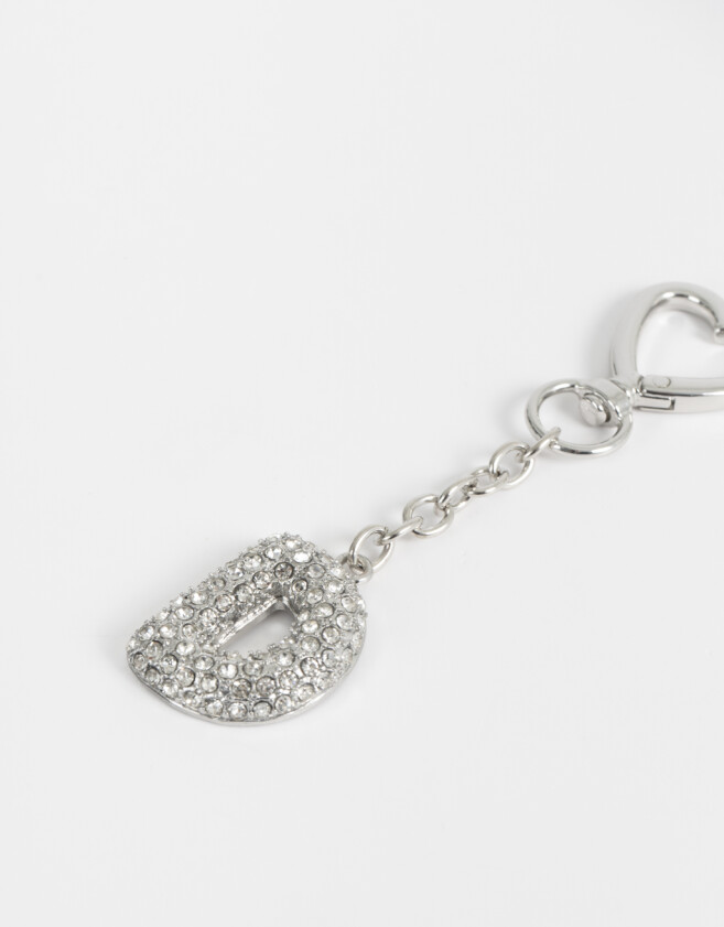 Llavero Glitter Llavero Y Charm Dije Letra "d" Strass - Plateado