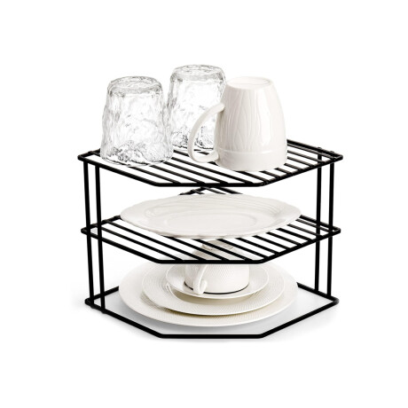 Soporte organizador esquinero doble estante metal negro Sc