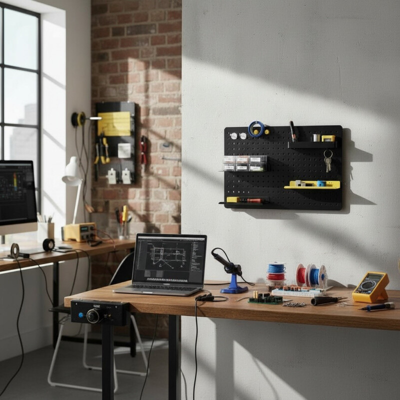 Caja cuadrada grande para panel perforado pegboard metálico Negro