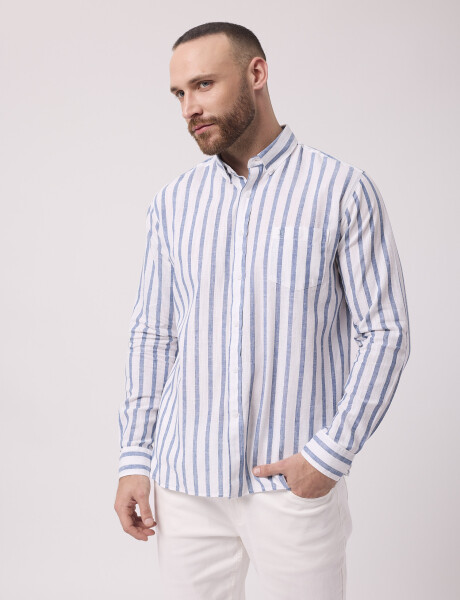 Camisa m/l rayada azul