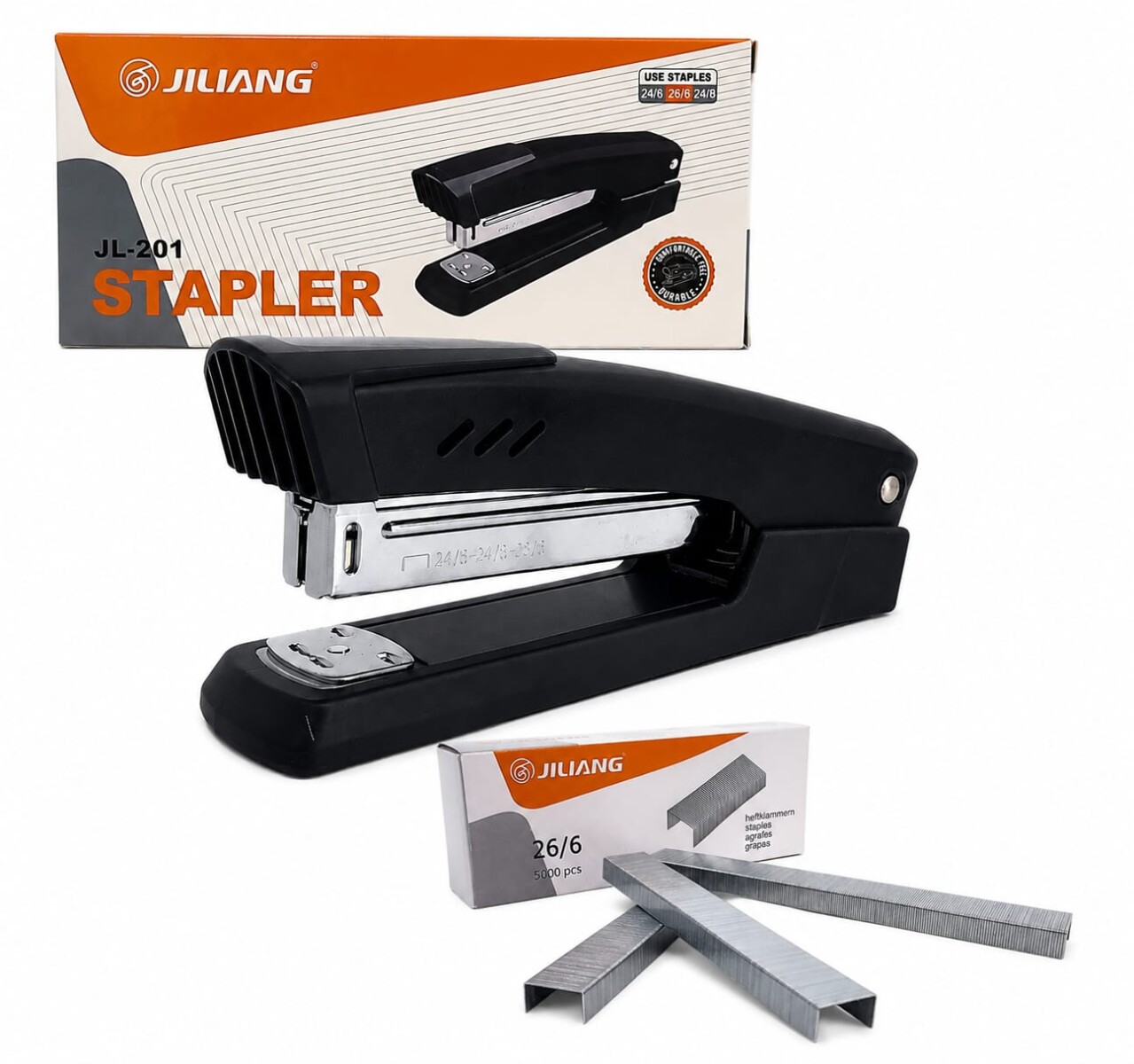 Set Engrampadora De Metal Con 5000 Grampas 26/6 - NEGRO 