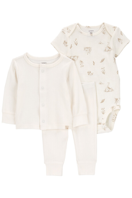 Set tres piezas de algodón, pantalón, saco y body Set tres piezas de algodón, pantalón, saco y body