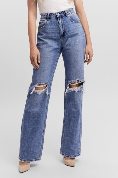 Jeans Kithy Straight Fit Con Roturas Medium Blue Denim
