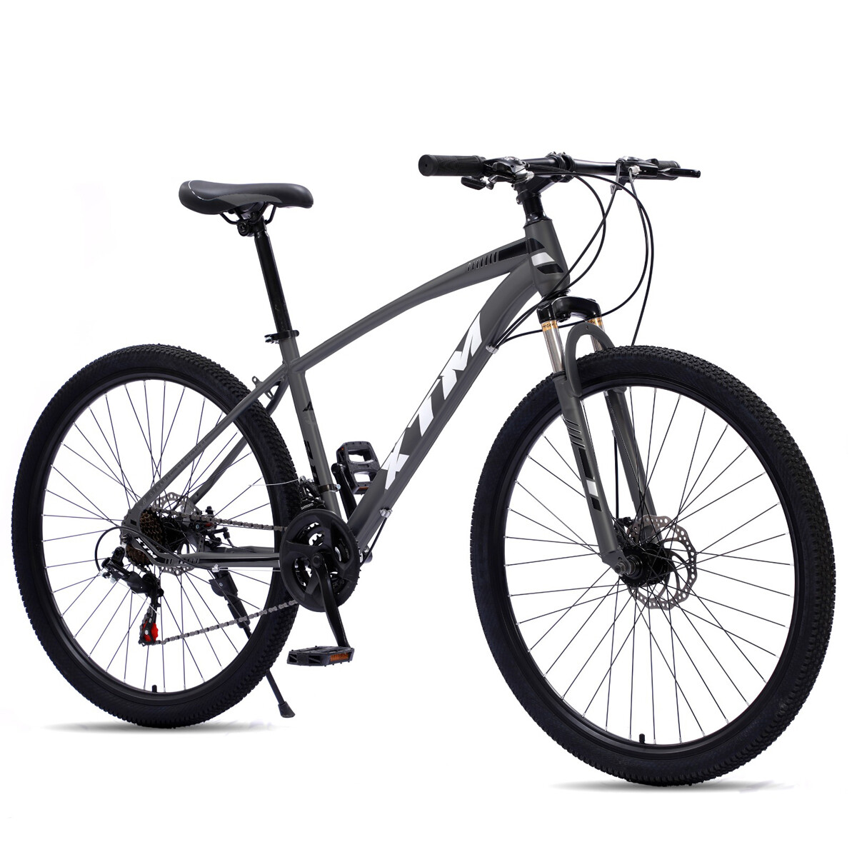 BICICLETA MONTAÑA RODADO 29 CON AMORTIGUADORES Y COMPONENTES SHIMANO - 21 CAMBIOS - GRIS 