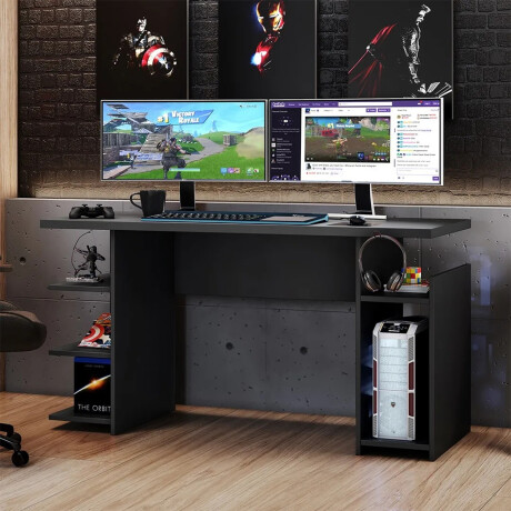 Escritorio gamer / tapa 25 mm / soporte para auriculares NEGRO