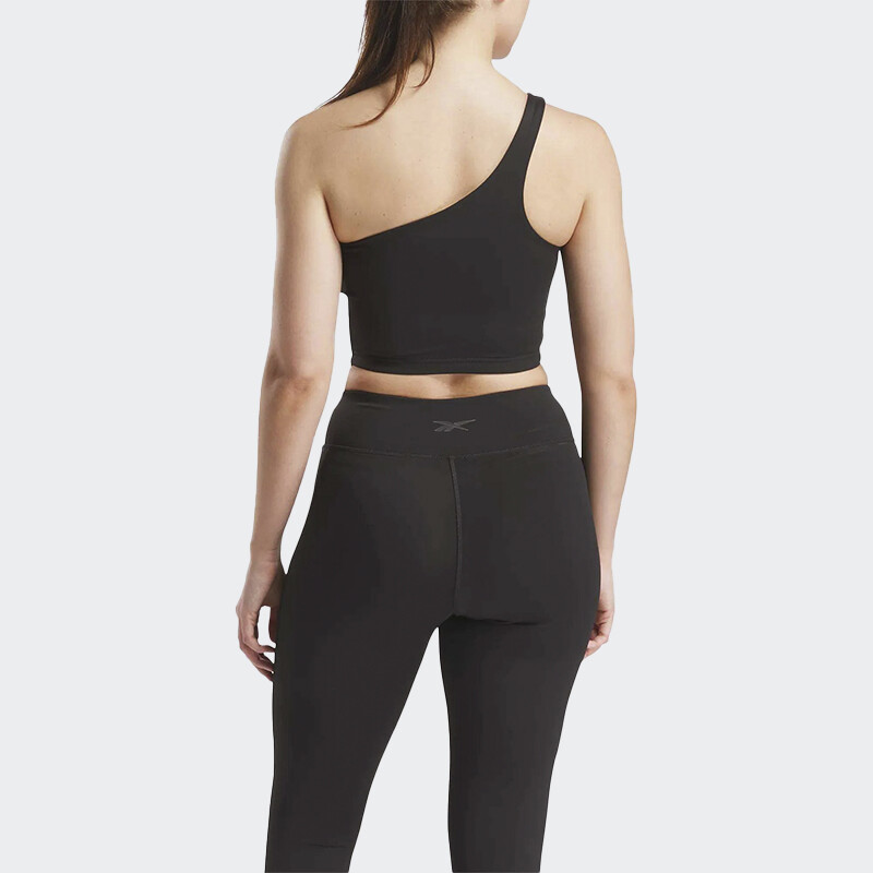 Top Reebok Lux One Shoulder Fitted Cropped Negro