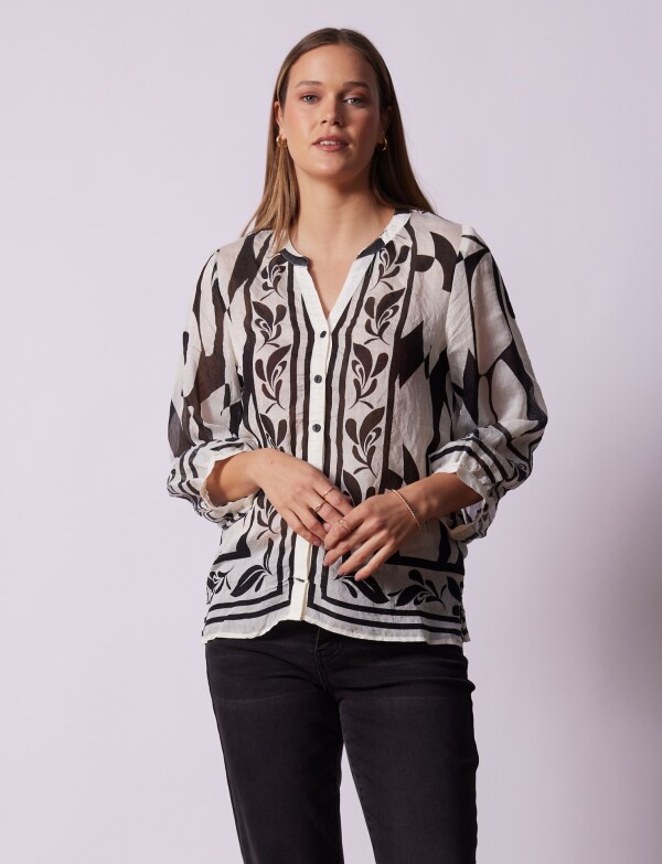 Blusa Gasa BLANCO/NEGRO