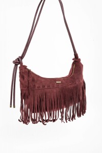 Cartera Gamuza Vegana Flecos Burdeos