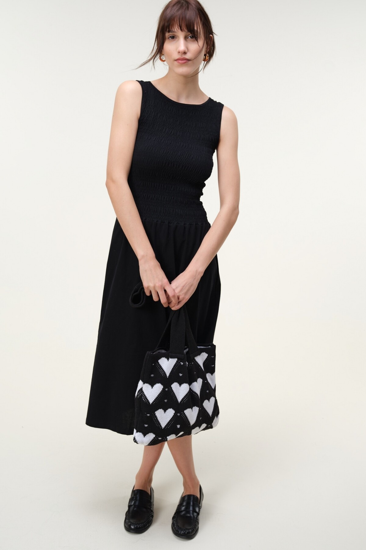 Vestido Frunces Algodón Negro