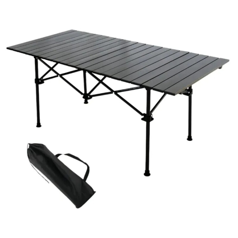 Mesa Plegable Exterior Jardín Camping Símil Madera Aluminio Negro