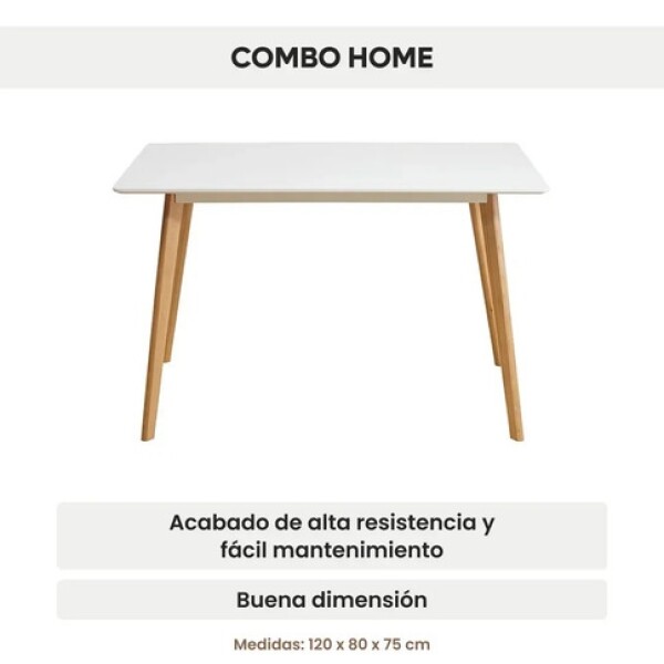 Mesa Comedor ComboHome Milan Rectangular Laqueada 120 x 80 Blanco 1