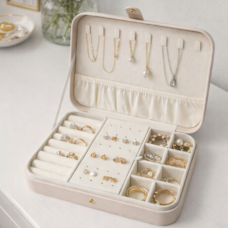 Joyero rectangular con hebilla - Grande 25x16x6cm Beige