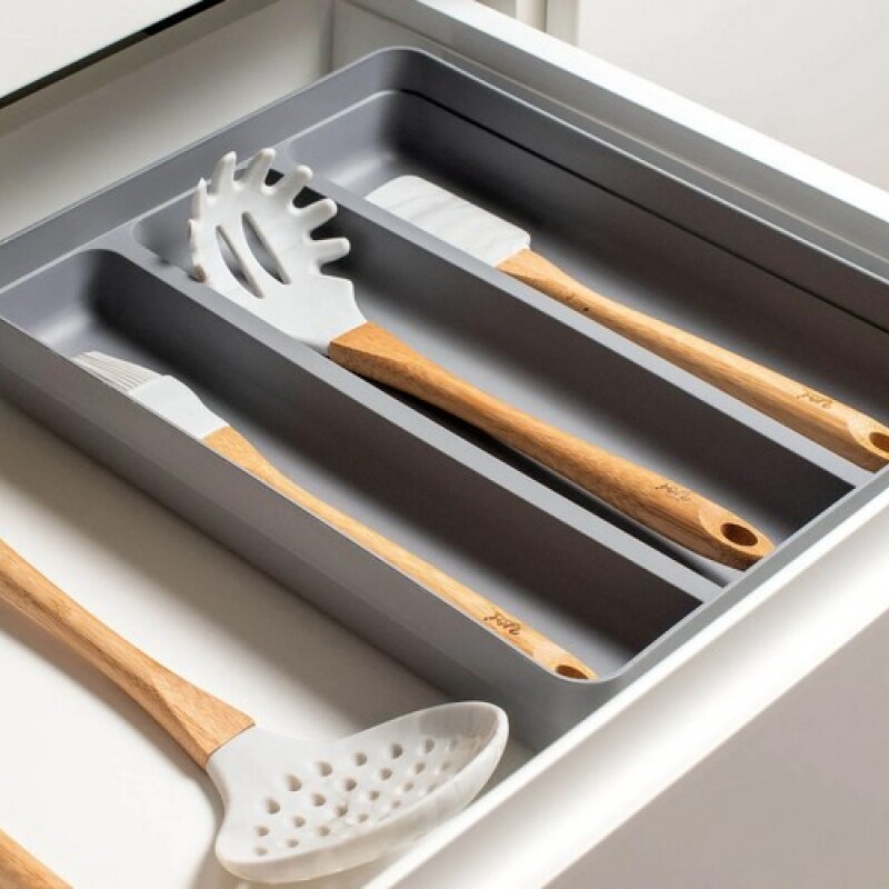 OL700 Cubiertera Organizador Cubiertos Para Cajon 3 Divisiones Gris Oscuro Ou