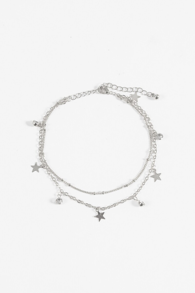 Tobillera doble dije estrella plateado