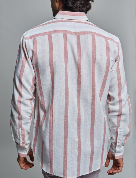 Camisa lino rayada rosa