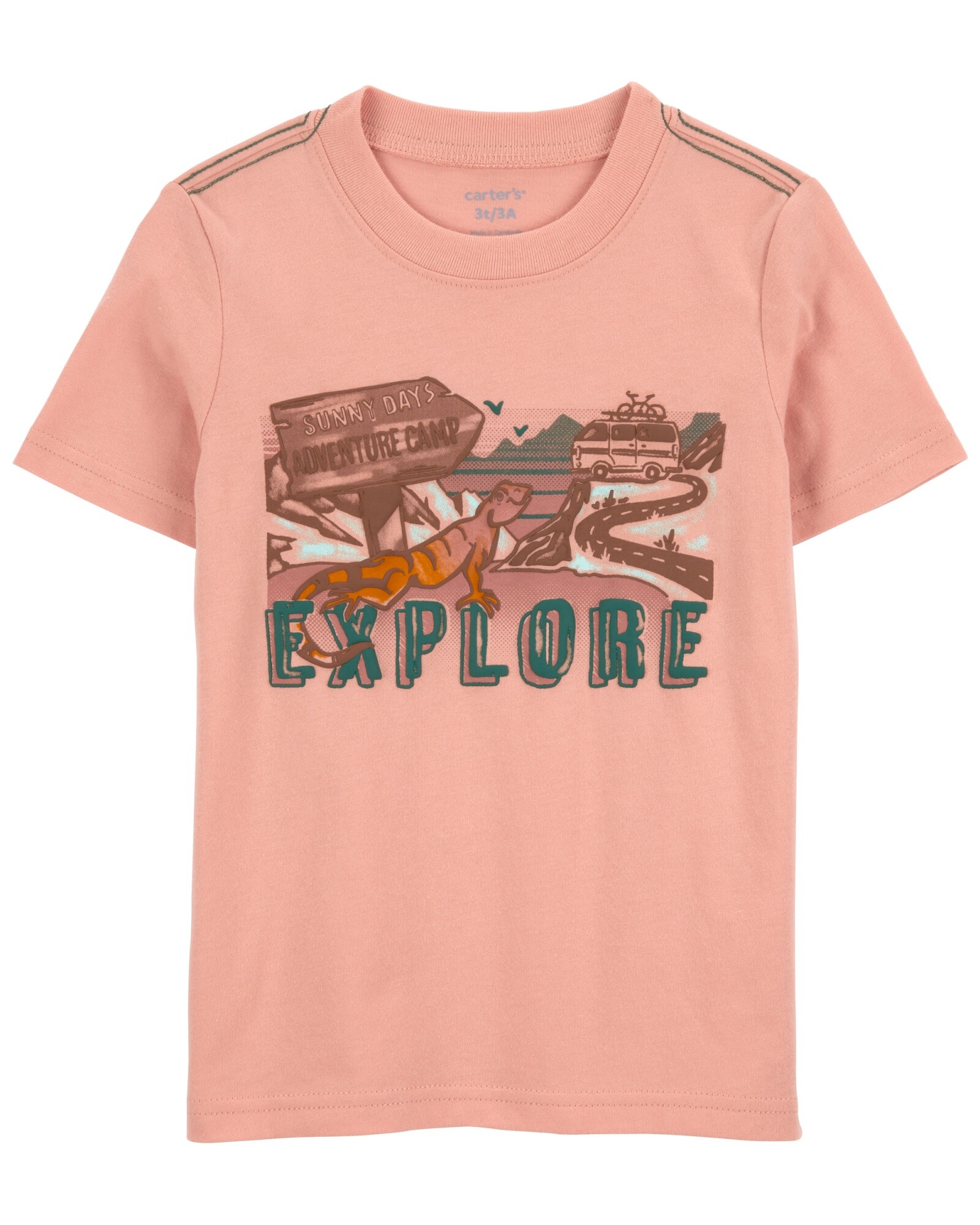 Remera de algodón, manga corta estampa explorador Sin color