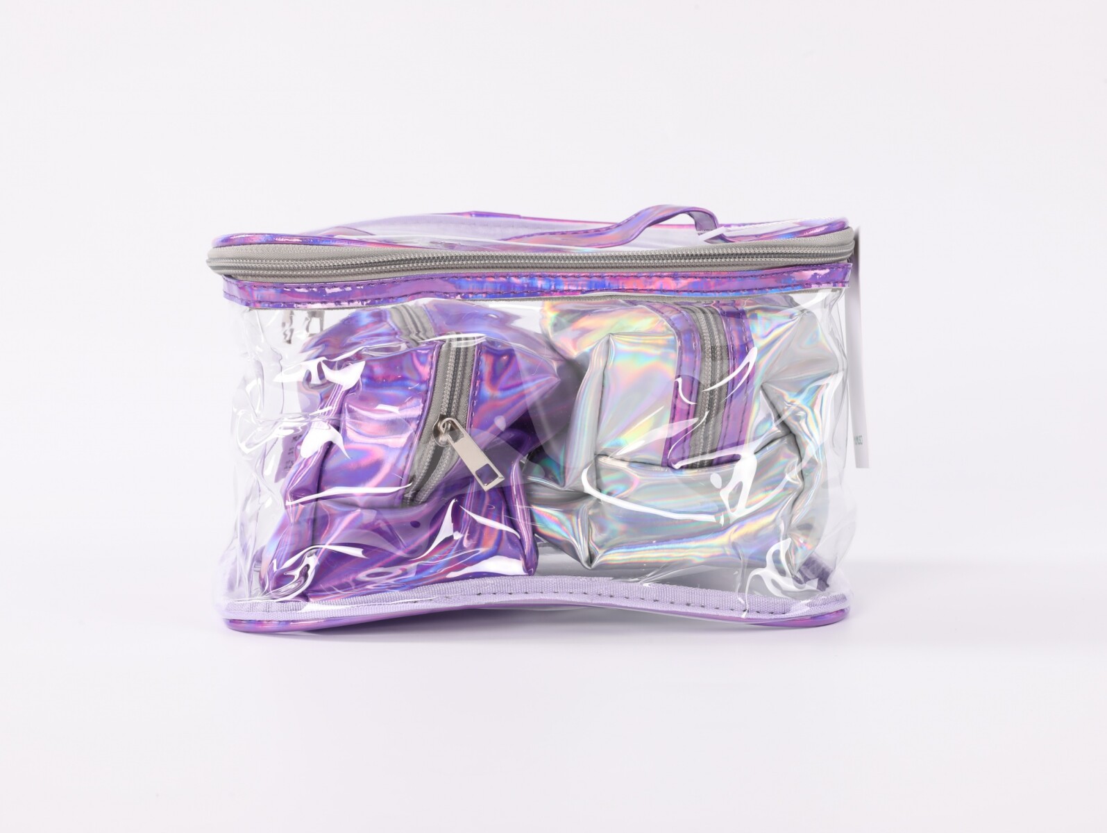ESTUCHE TRANSPARENTE PARA COSMÉTICOS LÁSER (3 PIEZAS/MORADO) 