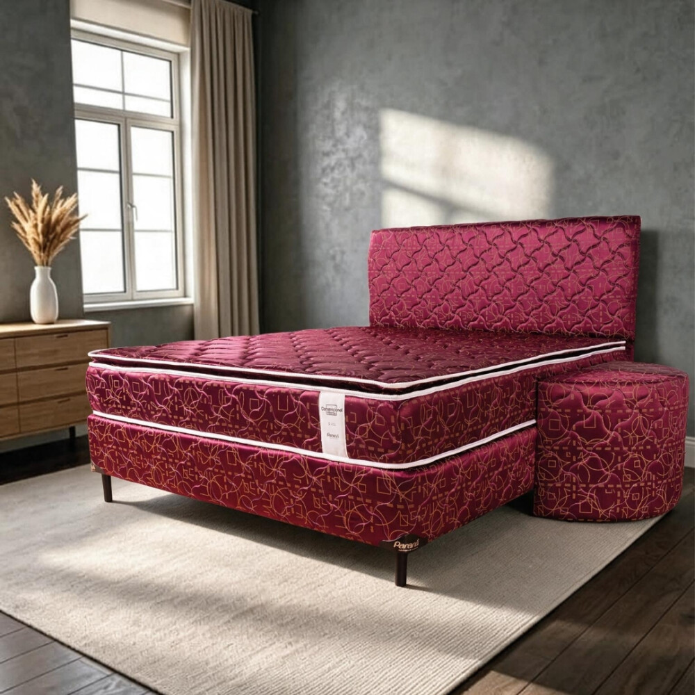 SOMIER COMPLETO NEO CONVENCIONAL PT 1.40X1.90 90K BORDO + 2 ALMOHADAS Unica