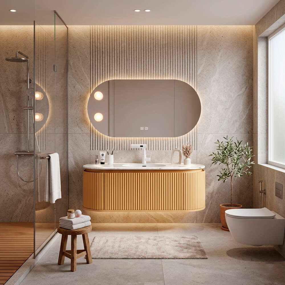 CONJUNTO DE BAÑO HABITARE MODELO LT6005-80 / MUEBLE PVC+ BACHA + ESPEJO CIRCULAR C/ LUZ LED - 80 cm Conjunto De Baño Habitare Modelo Lt6005-80 / Mueble Pvc+ Bacha + Espejo Circular C/ Luz Led - 80 Cm