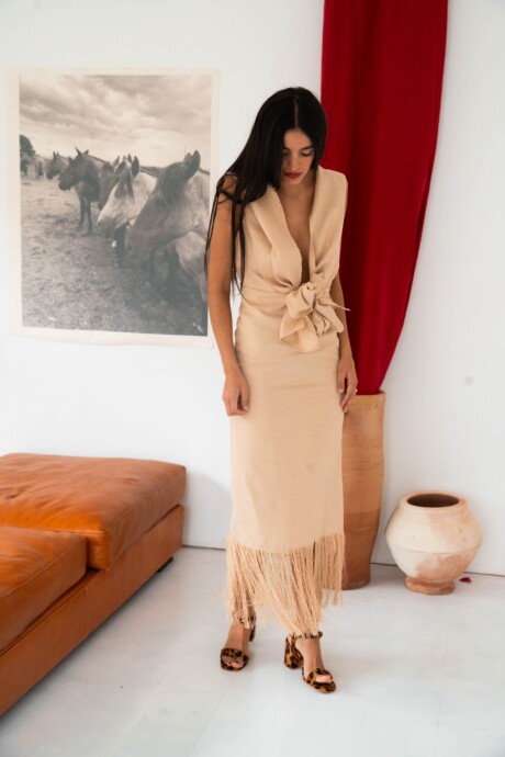 Flower Raphia Dress Beige