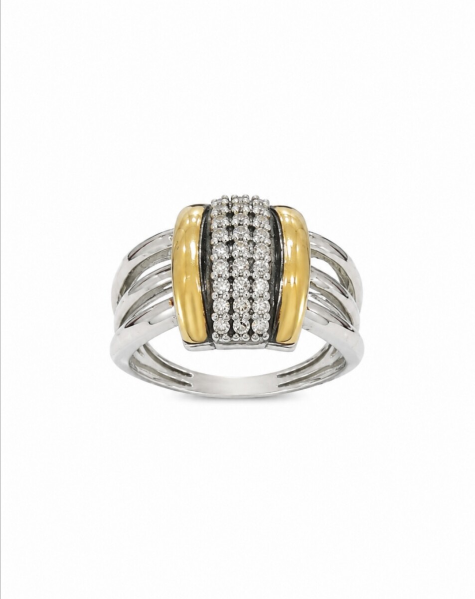 Anillo plata y lamina de oro con zirconias 