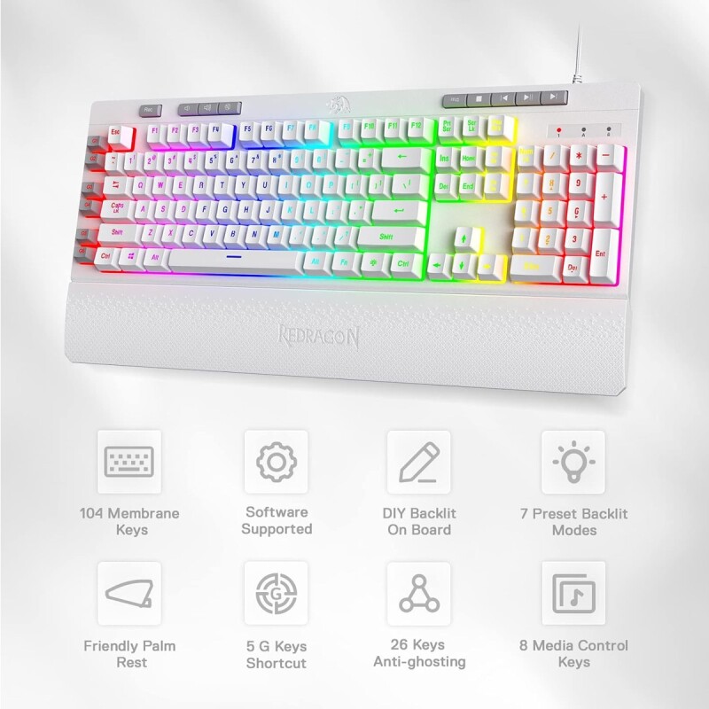 Teclado Gamer Redragon Shiva K512 RGB Membrana White SP Teclado Gamer Redragon Shiva K512 RGB Membrana White SP