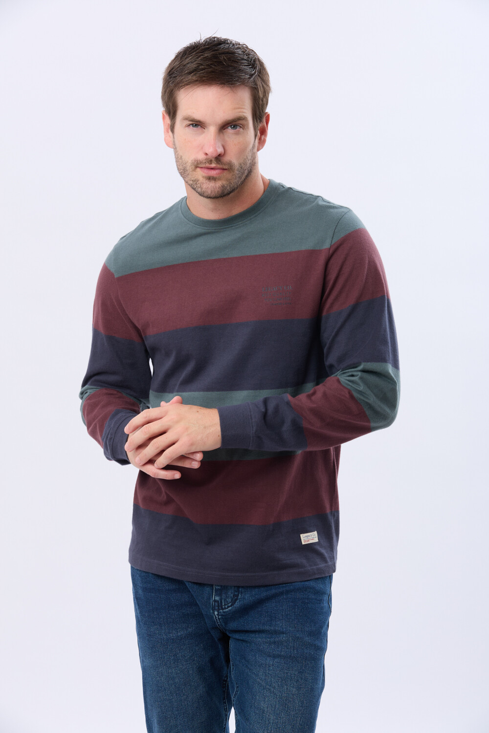 REMERA RAYADA CON ESTAMPA Azul