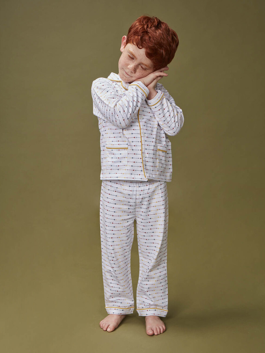 Pijama Estampado Con Vivo A Contraste Blanco Optico