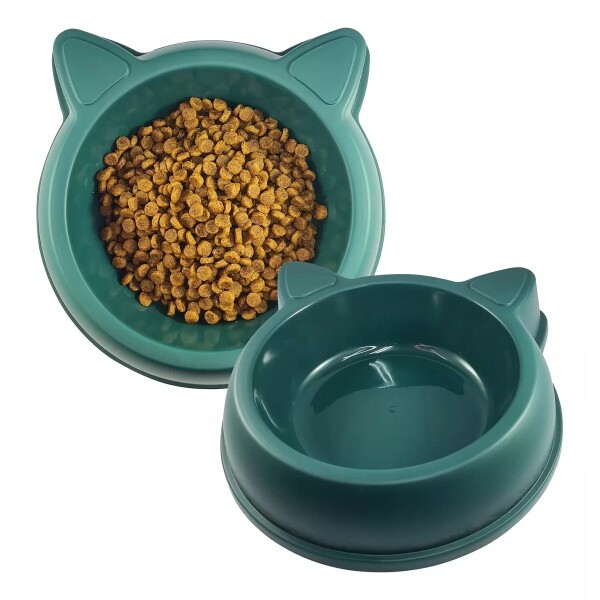Set Platos X2 Comedero y Bebedero Mascotas Gatos Comida Agua Variante Color Verde