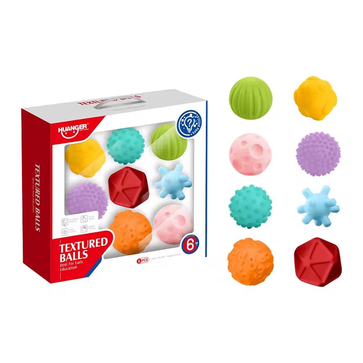 Set 8 Mini Pelotas Silicona Texturizada Blanda Bebé Huanger - Multicolor 