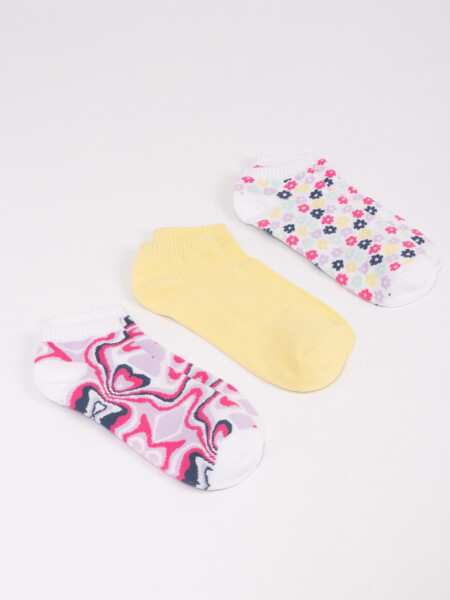 Medias soquete pack x 3 flores - Fucsia