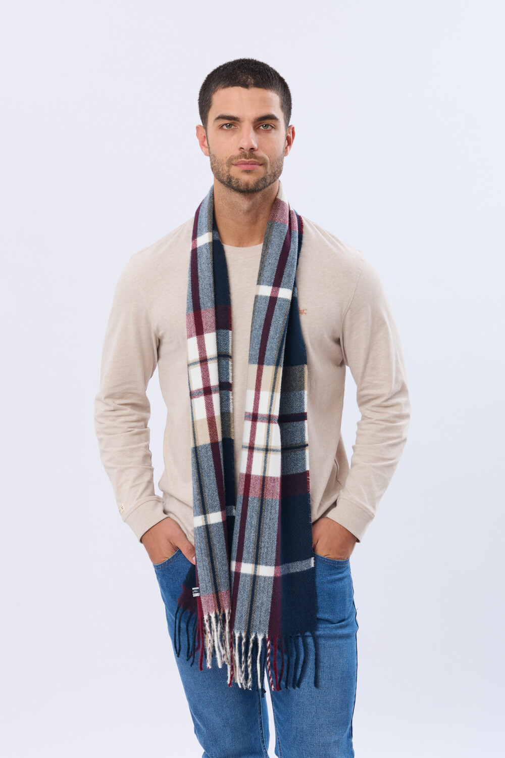 BUFANDA TEJIDA A CUADROS Azul oscuro