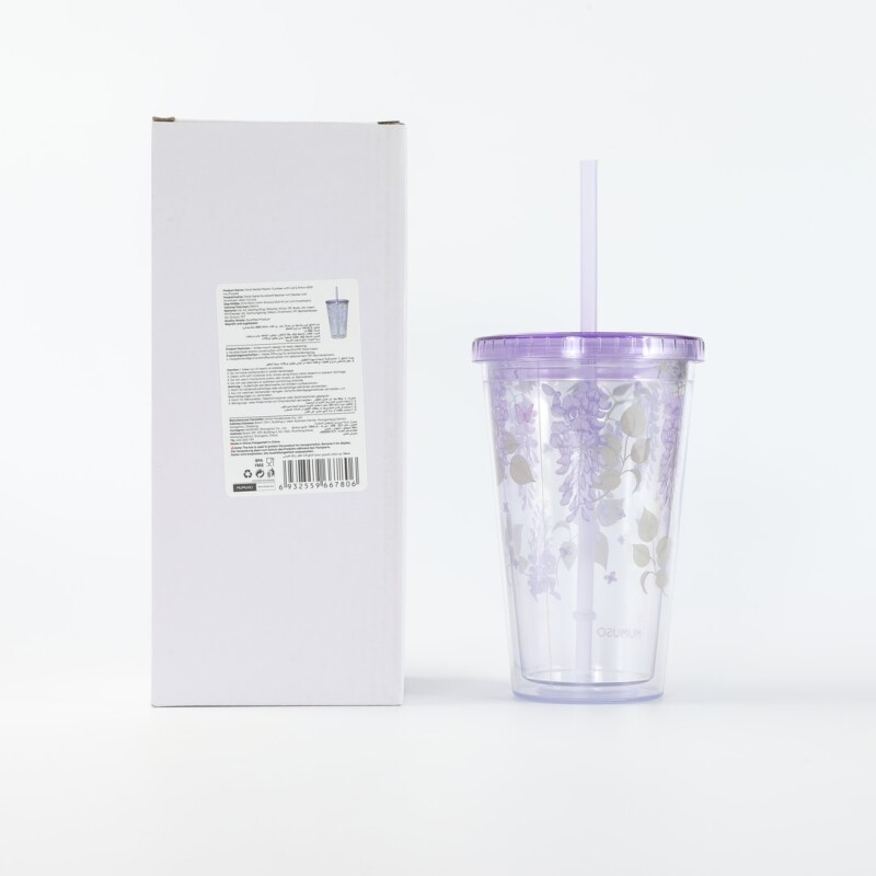 VASO TÉRMICO FLORAL CON TAPA Y SORBETE (500 ML / VIOLETA) VASO TÉRMICO FLORAL CON TAPA Y SORBETE (500 ML / VIOLETA)