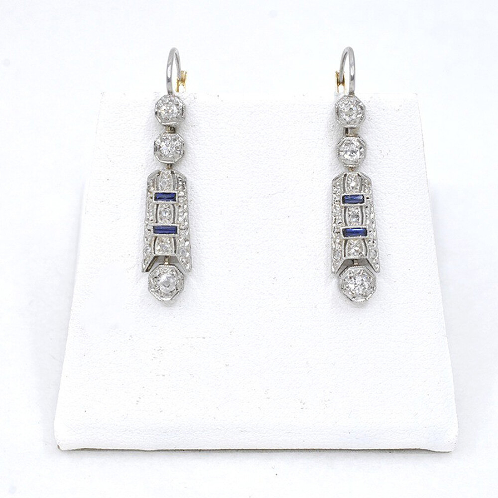Caravanas Antiguas Oro 18K Brillantes Y Zafiros Caravanas Antiguas Oro 18K Brillantes Y Zafiros