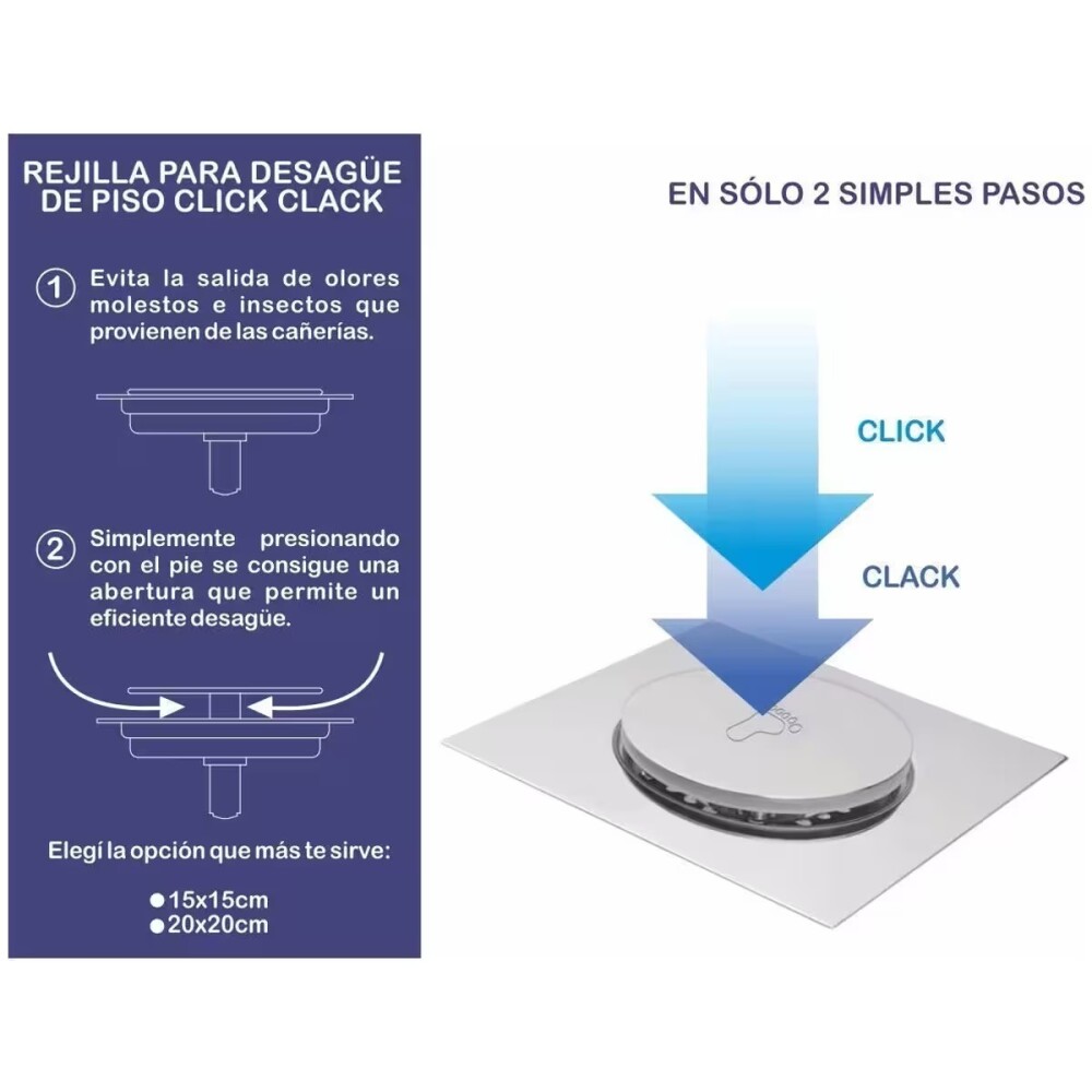 Rejilla piso cromada click clack 15x15 LACHS Rejilla Piso Cromada Click Clack 15x15 Lachs