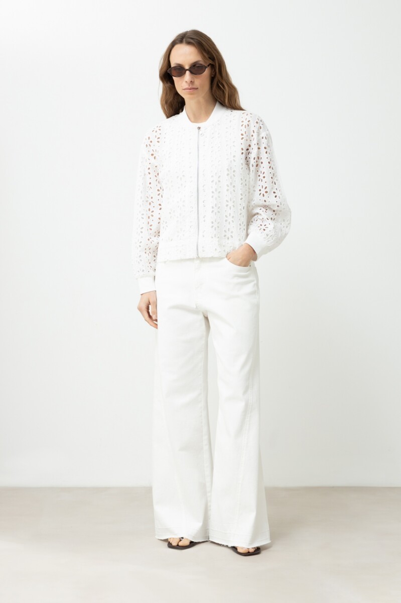 Campera broderie con cierre - blanco 