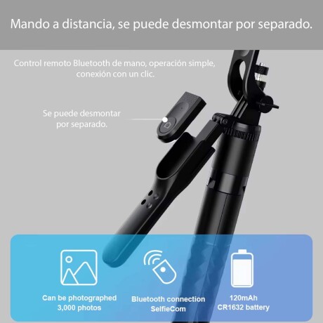 Palo Selfie Inalámbrico Bluetooth Trípode Extensible 1.73Mt Negro