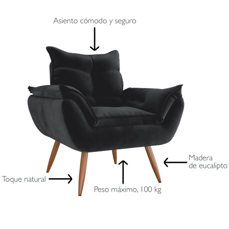 Sillón Butaca Poltrona Turín 1 Cuerpo con Patas de Eucalipto Negro