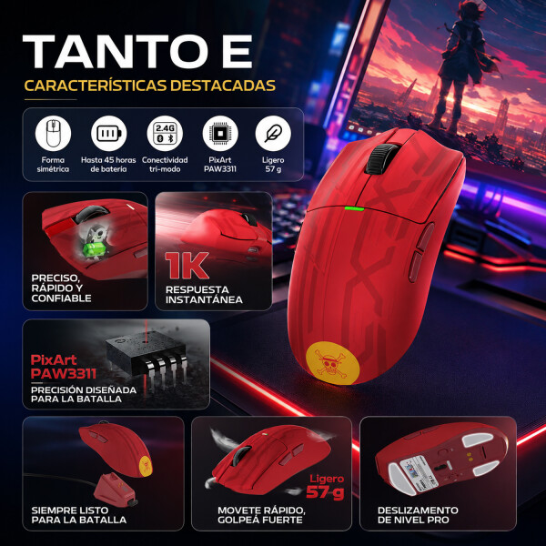 Mouse Fantech One Piece Luffy Zoro Gears Wg13a ROJO