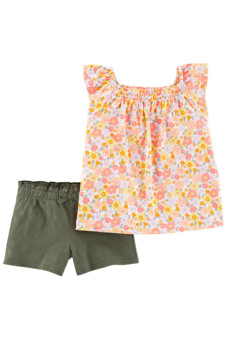 Set dos piezas short y blusa con frunces de algodón 0