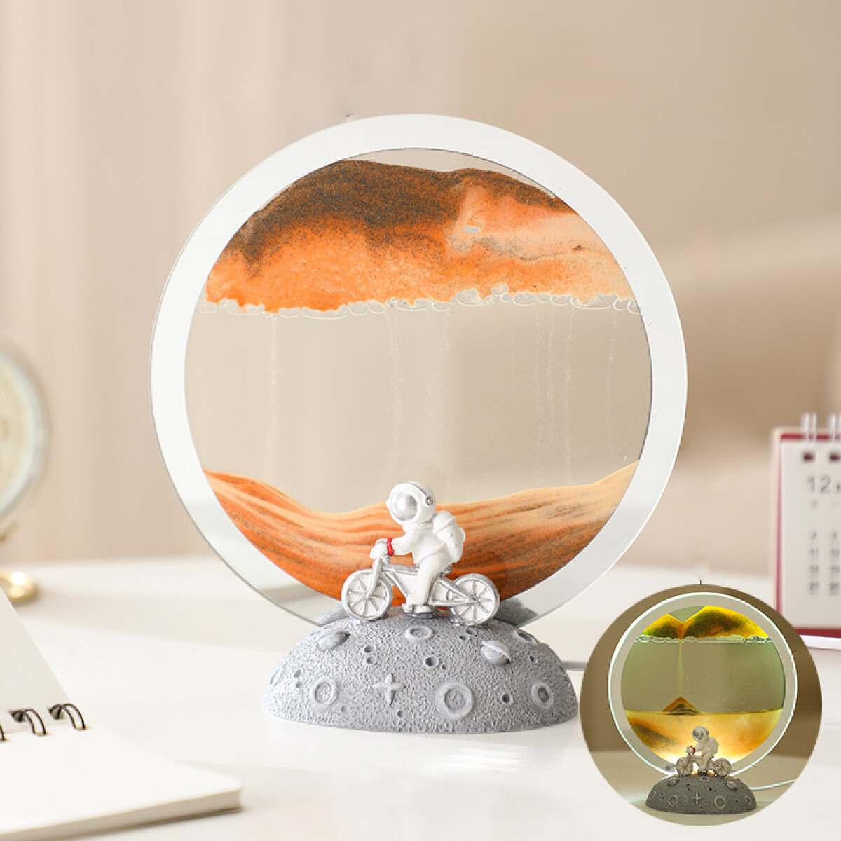 Cuadro De Arena Astronauta Anillo Con Luz - Naranja 
