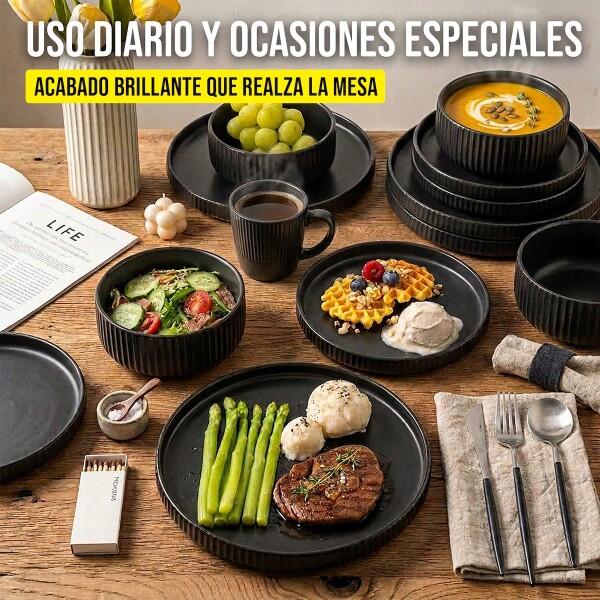 Juego De Vajilla Set Completo de 16 Piezas Lujan Ceramica Moderno IMBACK Color Negro Juego De Vajilla Set Completo de 16 Piezas Lujan Ceramica Moderno IMBACK Color Negro