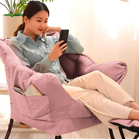 Silla Sillón Butaca Lazy Con Posapie Otomano Bolsillo Rosa