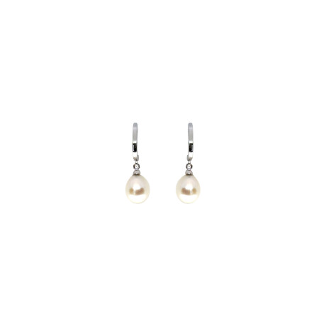 Caravanas - medio aro en oro blanco 18k con perlas Caravanas - medio aro en oro blanco 18k con perlas