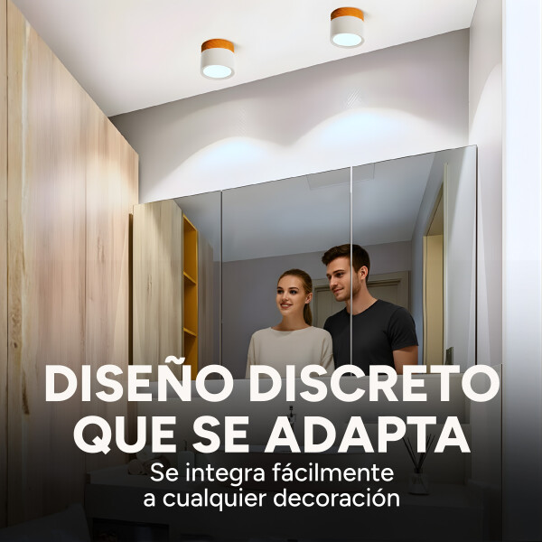 Plafón LED Techo 11 cm Madera Nórdico Luz Fría 10W Pack X 2 Blanco Fría