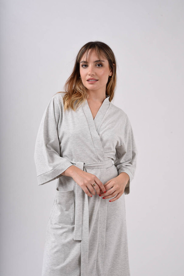 Bata Manga Intermedia Algodón Gris Melange
