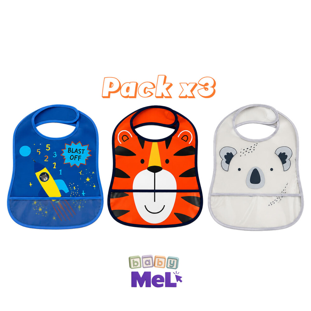 Babero De Plastico Con Bolsillo Pack X3 Surtido Surtido varón