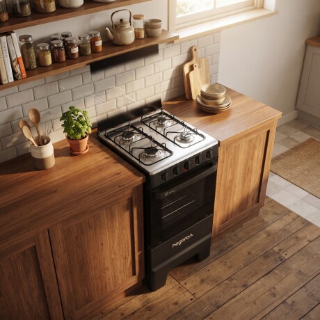COCINA A GAS HOGARON GALWAY Cocina A Gas HOGARON Galway 4 Hornallas Mesa Acero Inoxidable, Horno 50L Limpia Fácil Y Encendido Manual - Negra