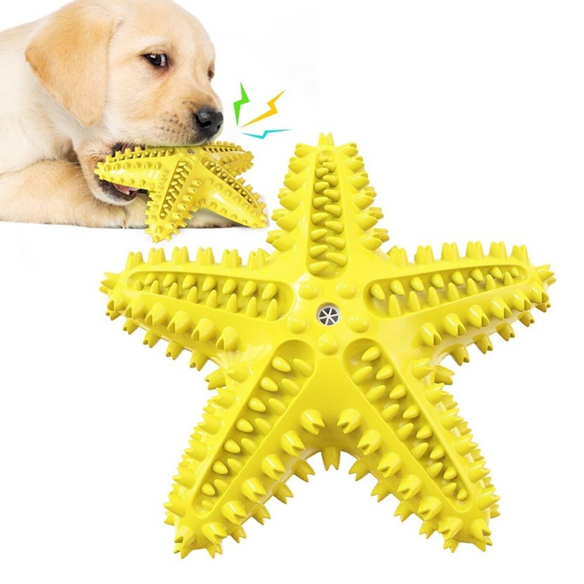Juguete Dental Estrella Mordible con Silbato para Perros - Amarillo 