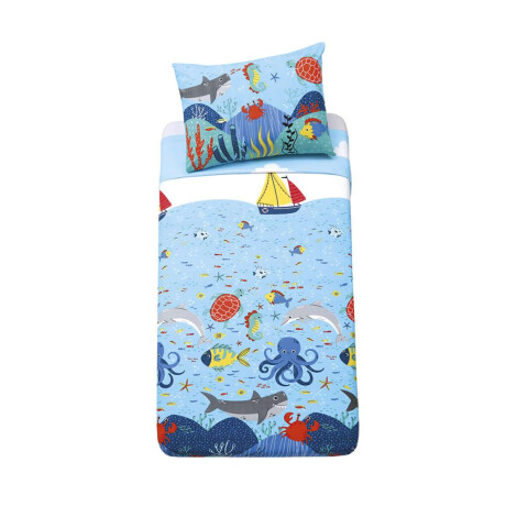 Juego Sábanas Infantiles 1 Plaza Dohler 100% Algodón Oceano